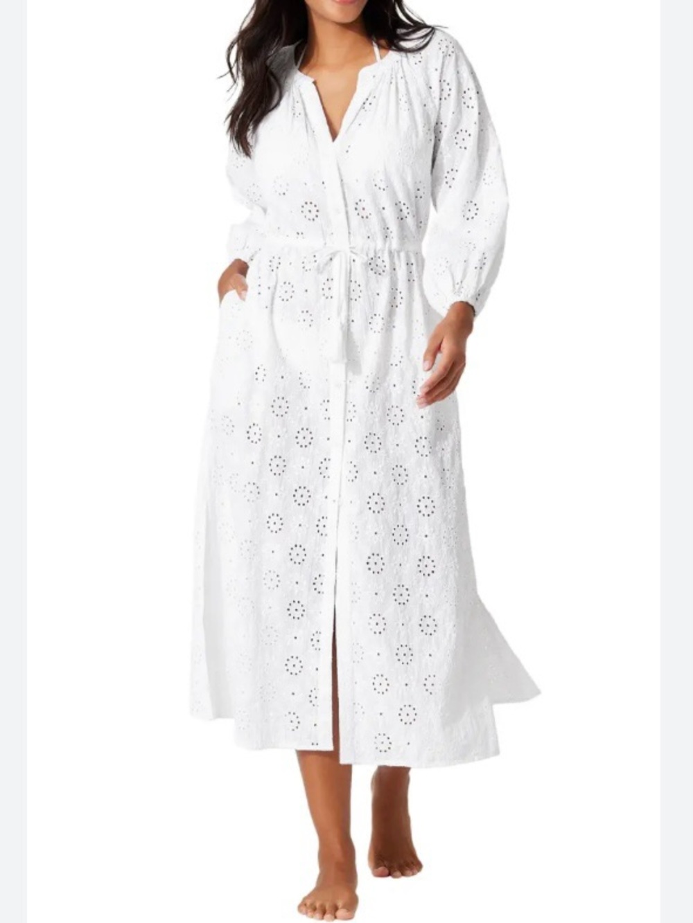 Tommy Bahama Harbour Eyelet Shirt Dress White CoverUp Button Front Dress New